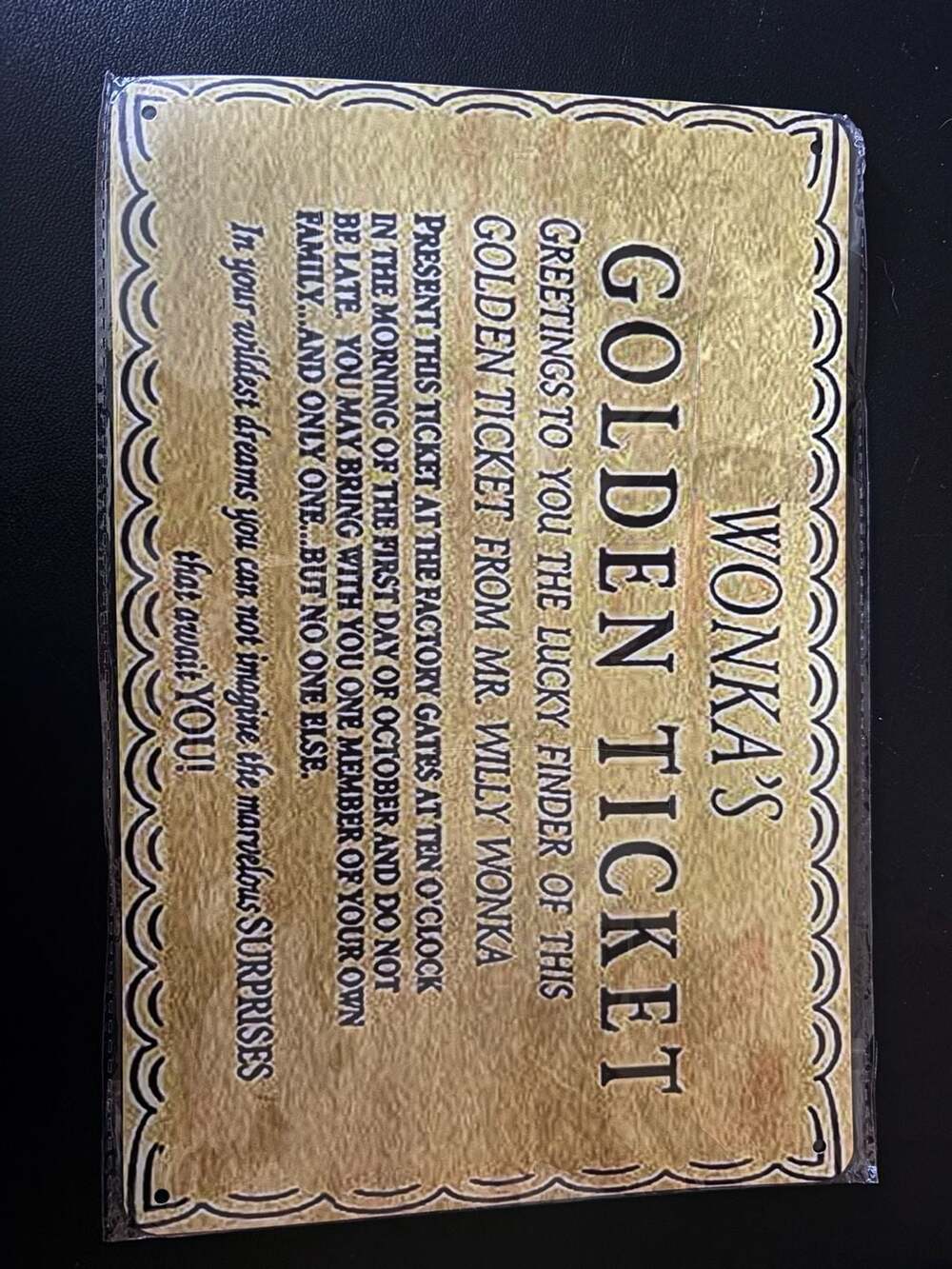 Willy Wonka's Golden Ticket Charlie and the Chocolate Factory Metal Wall Art